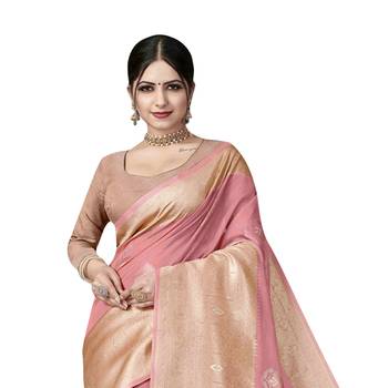 Light pink woven organza saree with blouse 2