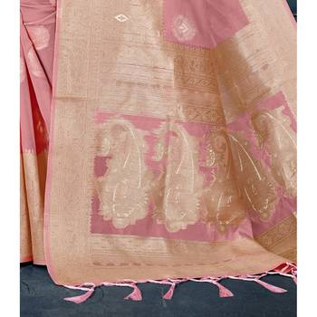 Light pink woven organza saree with blouse 3