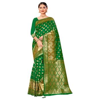 Green woven organza saree with blouse 1