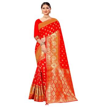 Red woven organza saree with blouse 1