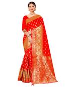 Red woven organza saree with blouse