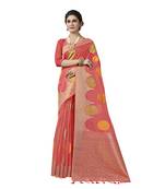 Pink woven organza saree with blouse