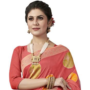 Pink woven organza saree with blouse 2