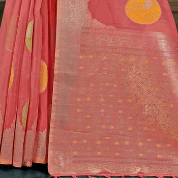 Pink woven organza saree with blouse 3