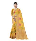 Yellow woven organza saree with blouse