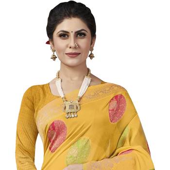 Yellow woven organza saree with blouse 2