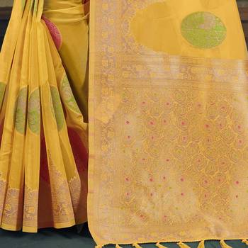 Yellow woven organza saree with blouse 3