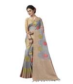 Grey woven organza saree with blouse