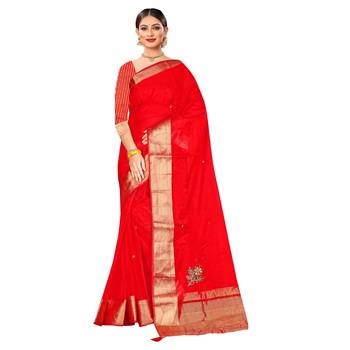 Red embroidered organza saree with blouse 1
