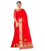 Red embroidered organza saree with blouse