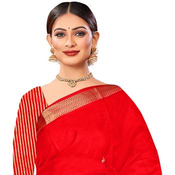 Red embroidered organza saree with blouse 2