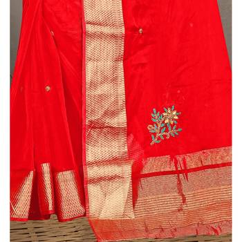 Red embroidered organza saree with blouse 3
