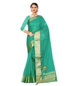 Teal embroidered organza saree with blouse