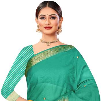 Teal embroidered organza saree with blouse 2