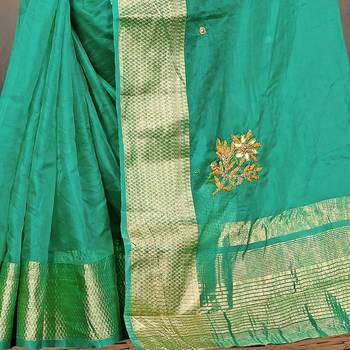 Teal embroidered organza saree with blouse 3
