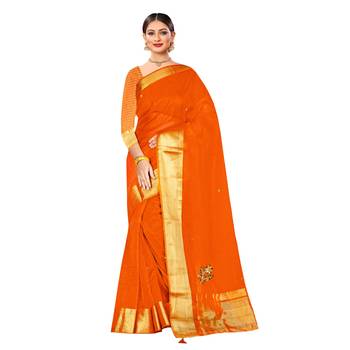 Orange embroidered organza saree with blouse 1