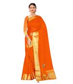 Orange embroidered organza saree with blouse