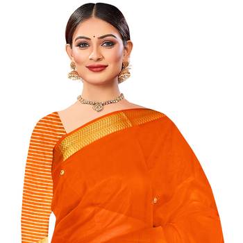 Orange embroidered organza saree with blouse 2