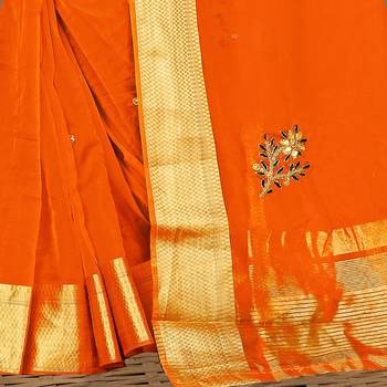 Orange embroidered organza saree with blouse 3