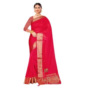 Dark magenta embroidered organza saree with blouse 1