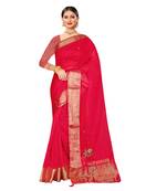 Dark magenta embroidered organza saree with blouse