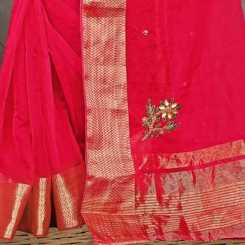 Dark magenta embroidered organza saree with blouse 3