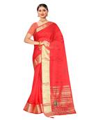 Red embroidered organza saree with blouse