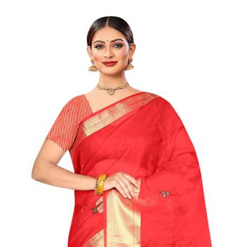 Red embroidered organza saree with blouse 2
