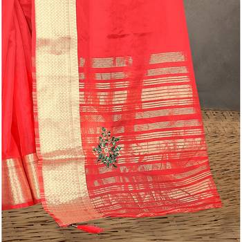 Red embroidered organza saree with blouse 3