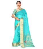 Sky blue embroidered organza saree with blouse