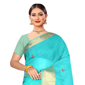 Sky blue embroidered organza saree with blouse 2