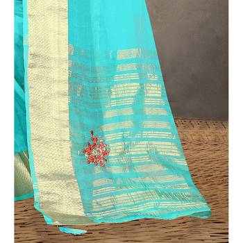 Sky blue embroidered organza saree with blouse 3