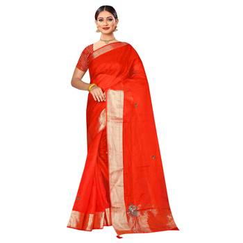 Dark red embroidered organza saree with blouse 1