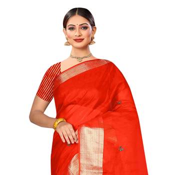 Dark red embroidered organza saree with blouse 2
