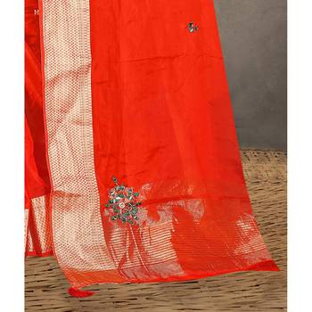 Dark red embroidered organza saree with blouse 3