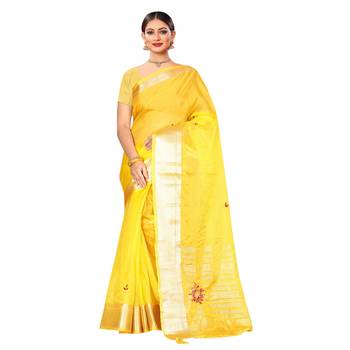 Yellow embroidered organza saree with blouse 1