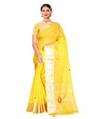 Yellow embroidered organza saree with blouse