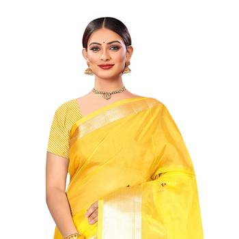 Yellow embroidered organza saree with blouse 2