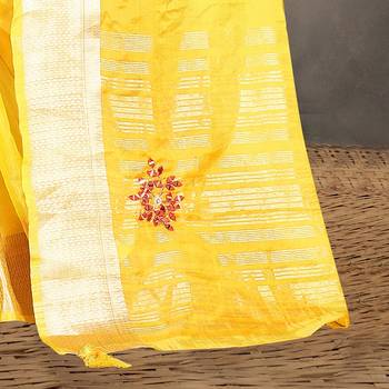 Yellow embroidered organza saree with blouse 3