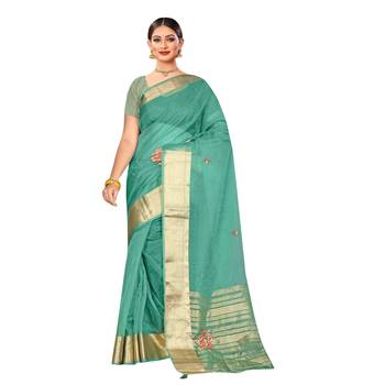 Sea green embroidered organza saree with blouse 1