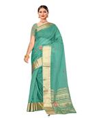 Sea green embroidered organza saree with blouse