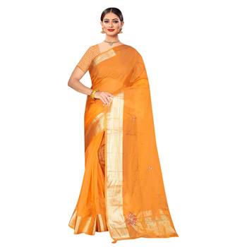 Mustard embroidered organza saree with blouse 1