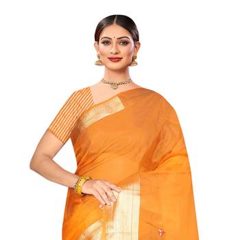 Mustard embroidered organza saree with blouse 2