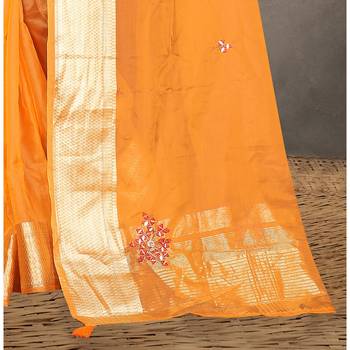 Mustard embroidered organza saree with blouse 3