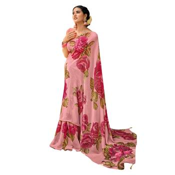 Rose printed pure georgette saree with blouse 1