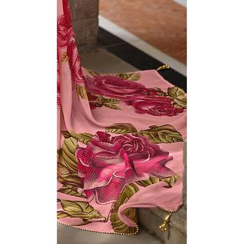 Rose printed pure georgette saree with blouse 3