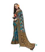 Blue printed brasso saree with blouse