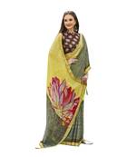 Green printed brasso saree with blouse
