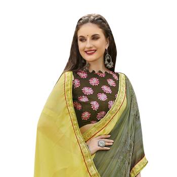 Green printed brasso saree with blouse 2