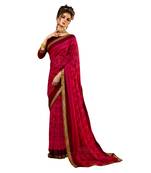Maroon printed pure chiffon saree with blouse